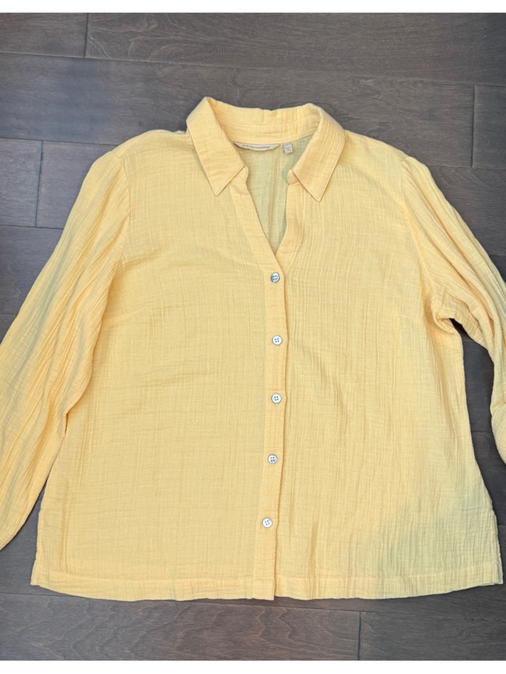 Soft Surroundings Yellow Escambia Gauze Tunic Button-Up Shirt Roll Tab Sleeves L